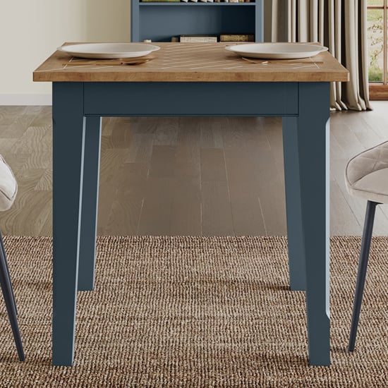 Sanford Wooden Dining Table Square In Blue And Oak