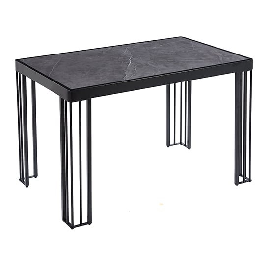 Worley Gloss Dining Table In Grey Marble Effect With Black Legs