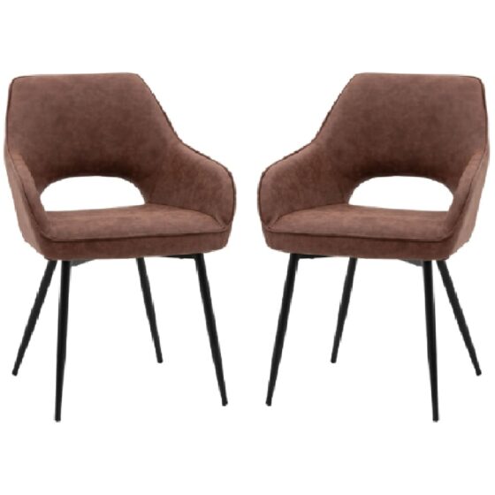 Ivoryton Brown Leather Dining Chairs With Black Legs In Pair