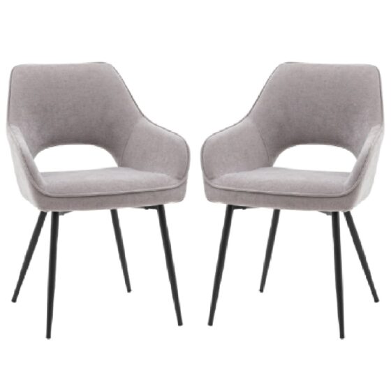 Ivoryton Grey Velvet Dining Chairs With Black Legs In Pair