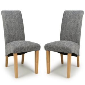 Kaduna Grey Fabric Dining Chairs With Oak Legs In Pair