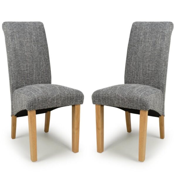 Kaduna Grey Fabric Dining Chairs With Oak Legs In Pair