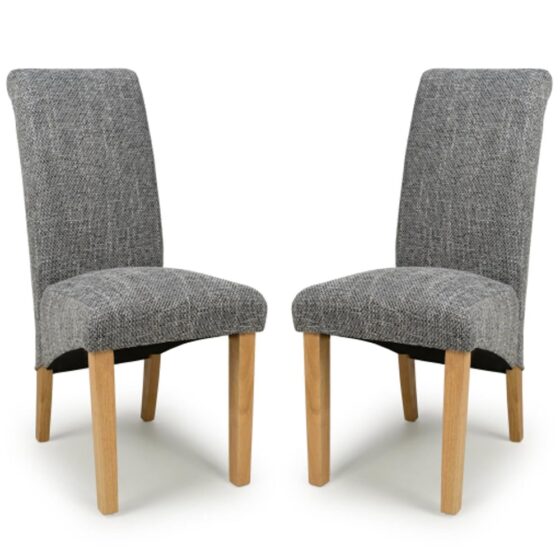 Kaduna Grey Fabric Dining Chairs With Oak Legs In Pair
