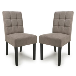 Mendoza Light Brown Fabric Dining Chairs With Black Legs In Pair