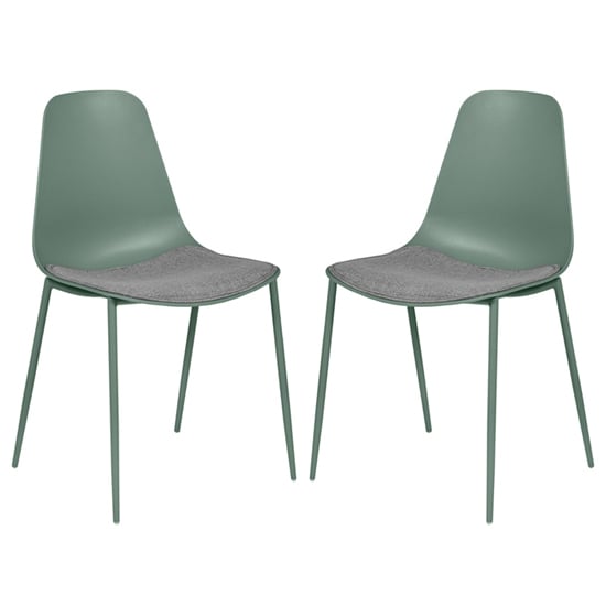 Naxos Sage Metal Dining Chairs With Fabric Seat In Pair