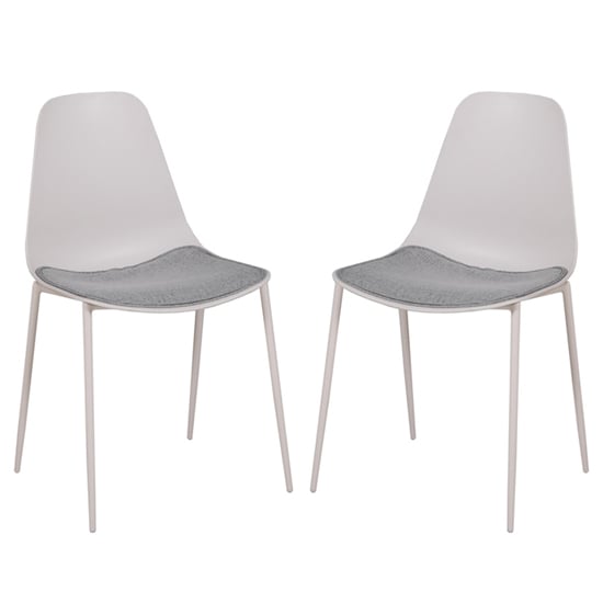 Naxos Stone Metal Dining Chairs With Fabric Seat In Pair
