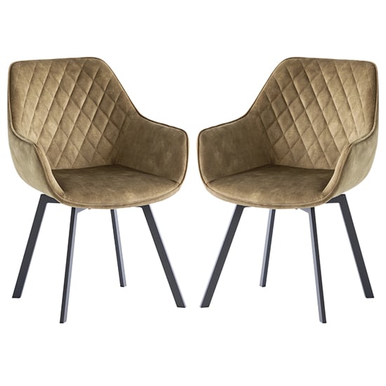 Viha Swivel Green Velvet Dining Chairs In Pair