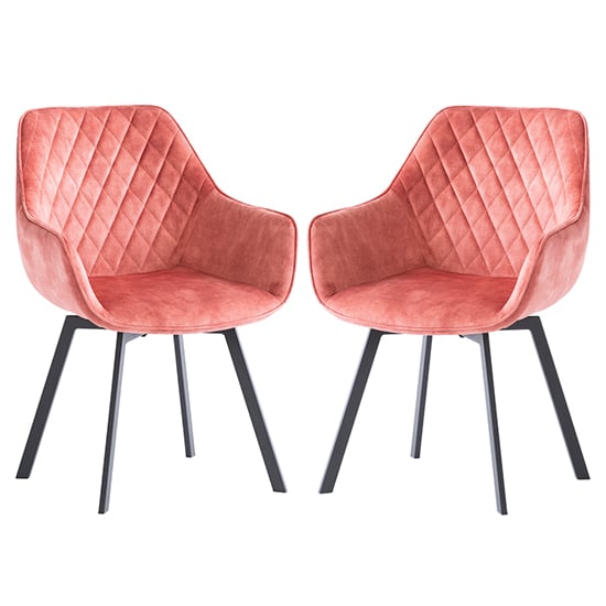 Viha Swivel Pink Velvet Dining Chairs In Pair