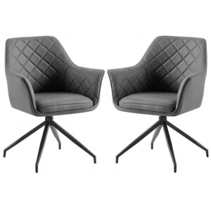 Alcoa Grey PU Leather Dining Chairs With Black Legs In Pair
