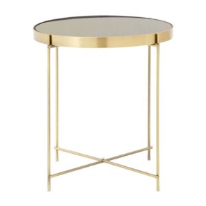 Alluras Round Small Black Glass Dining Table In Bronze Frame