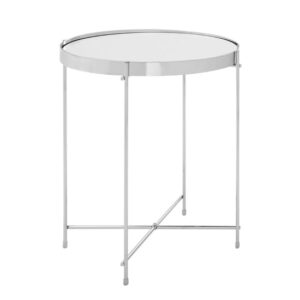 Alluras Round Small Black Glass Dining Table In Silver Frame