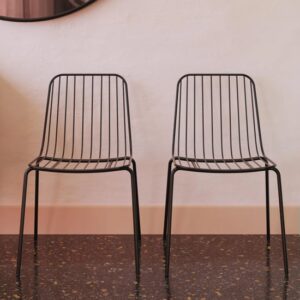 Cedar Black Metal Dining Chairs In Pair