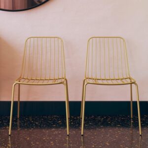 Cedar Gold Metal Dining Chairs In Pair