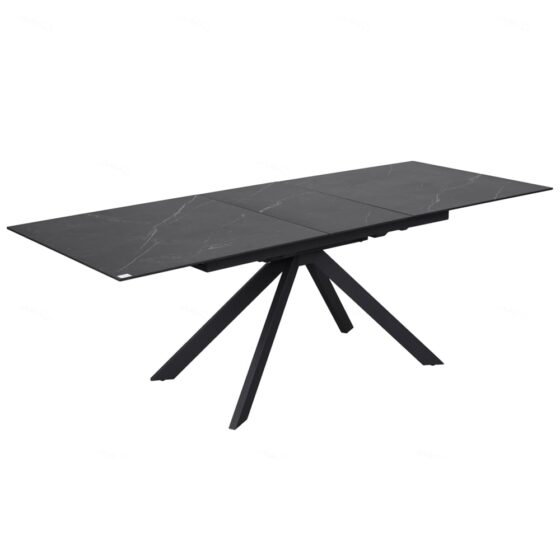 Rosario Ceramic Marble Extending Dining Table In Matt Black