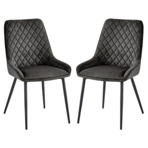 Sanford Gun Metal Grey Velvet Dining Chairs In Pair