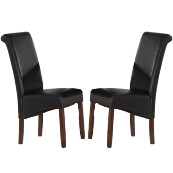 Seguin Black Leather Dining Chairs With Brown Legs In Pair