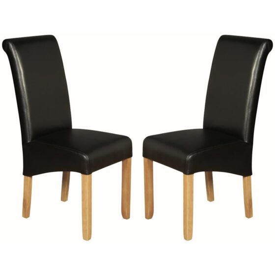 Seguin Black Leather Dining Chairs With Wooden Legs In Pair