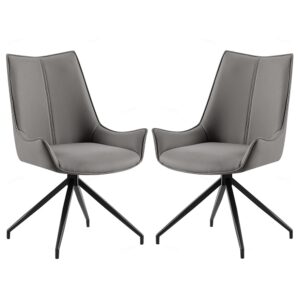 Zurich Grey PU Leather Dining Chairs With Black Legs In Pair