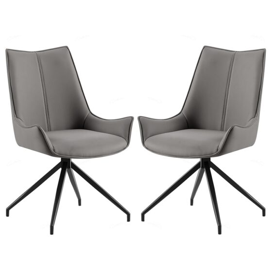 Zurich Grey PU Leather Dining Chairs With Black Legs In Pair