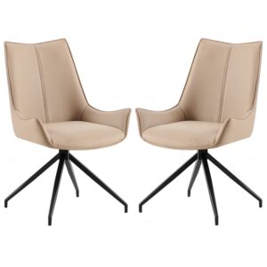 Zurich Mink PU Leather Dining Chairs With Black Legs In Pair