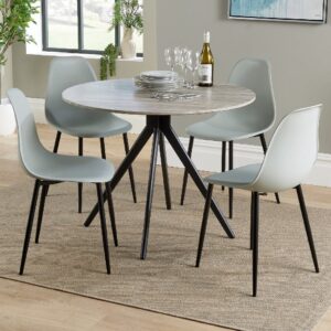 Arta Round Grey Wooden Dining Table 4 Duo Plastic Grey Chairs