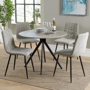 Arta Round Grey Wooden Dining Table 4 Light Grey Straight Chairs