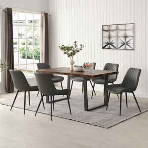 Constable Rustic Oak Wooden Dining Table 6 Oston Grey Chairs