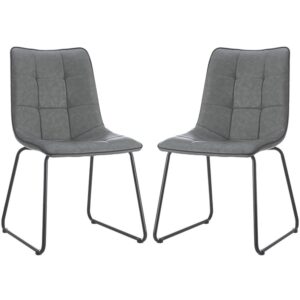 Cumming Grey PU Leather Dining Chairs With Black Legs In Pair