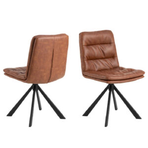Detroit Brown PU Leather Dining Chairs With Black Legs In Pair