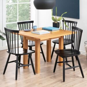 Kanata Wooden Extending Dining Table 4 Rexford Black Chairs In Oak