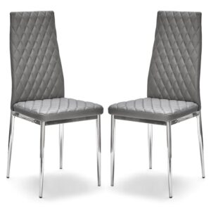 Laurel Grey Faux Leather Dining Chairs With Chrome Frame In Pair