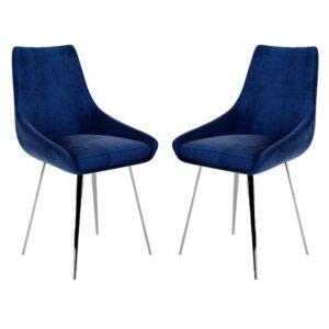 Levant Dark Blue Velvet Dining Chairs In Pair