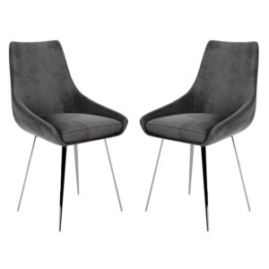 Levant Dark Grey Velvet Dining Chairs In Pair