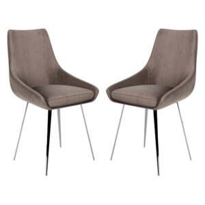Levant Mink Velvet Dining Chairs In Pair