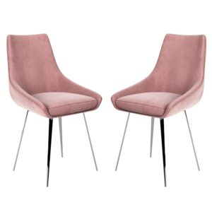Levant Pink Velvet Dining Chairs In Pair