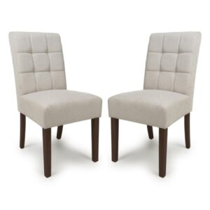 Mendoza Natural Fabric Dining Chairs With Walnut Legs In Pair