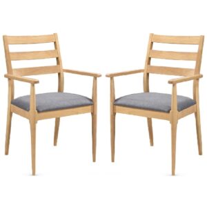 Orillia Oak Wooden Carver Dining Chairs With Fabric Seat In Pair