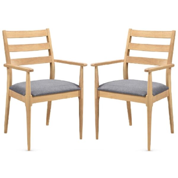 Orillia Oak Wooden Carver Dining Chairs With Fabric Seat In Pair