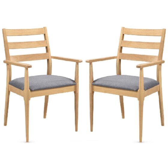 Orillia Oak Wooden Carver Dining Chairs With Fabric Seat In Pair