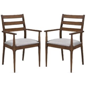 Orillia Walnut Wooden Carver Dining Chairs With Fabric Seat In Pair