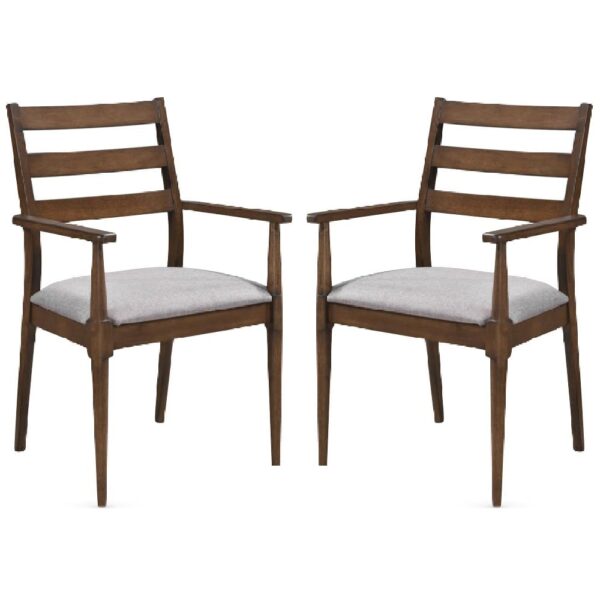Orillia Walnut Wooden Carver Dining Chairs With Fabric Seat In Pair