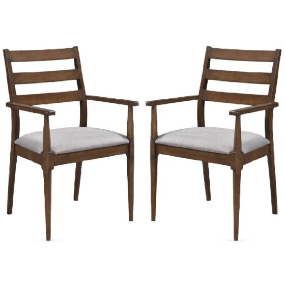 Orillia Walnut Wooden Carver Dining Chairs With Fabric Seat In Pair
