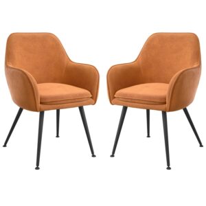 Tampere Burnt Rust Velvet Dining Chairs With Black Legs In Pair