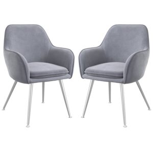 Tampere Grey Velvet Dining Chairs With Silver Legs In Pair