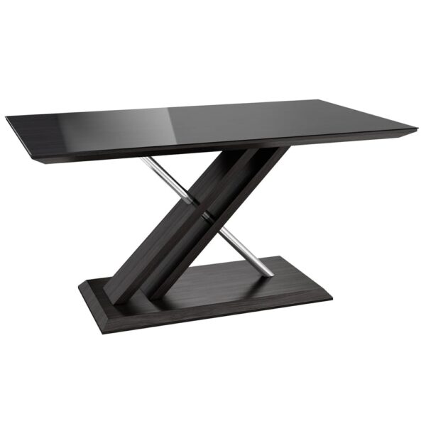 Xenia Black Glass Dining Table In Grey Walnut