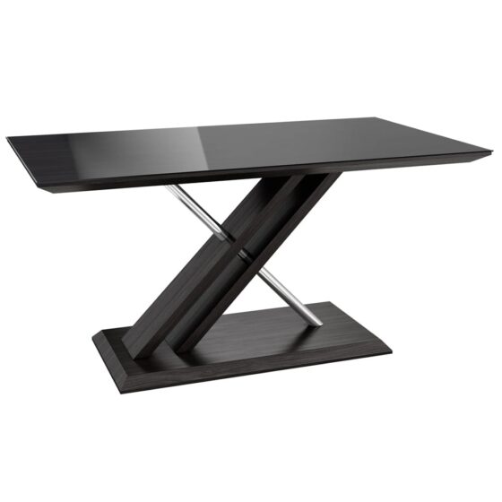 Xenia Black Glass Dining Table In Grey Walnut