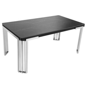 Davos Black Sintered Stone Dining Table With Silver Frame