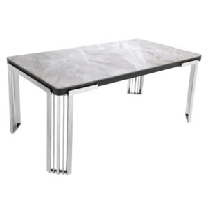 Davos Grey Sintered Stone Dining Table With Silver Frame