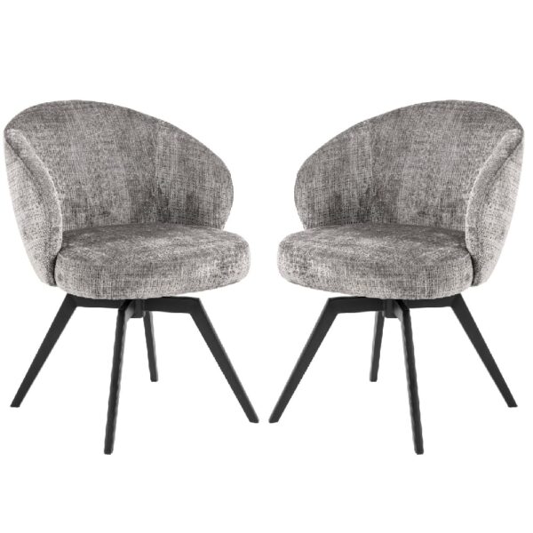 Denver Grey Velvet Dining Chairs With Black Legs In Pair
