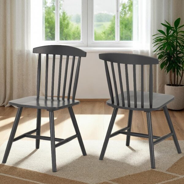 Emmett Dark Grey Wooden Dining Chairs In Pair